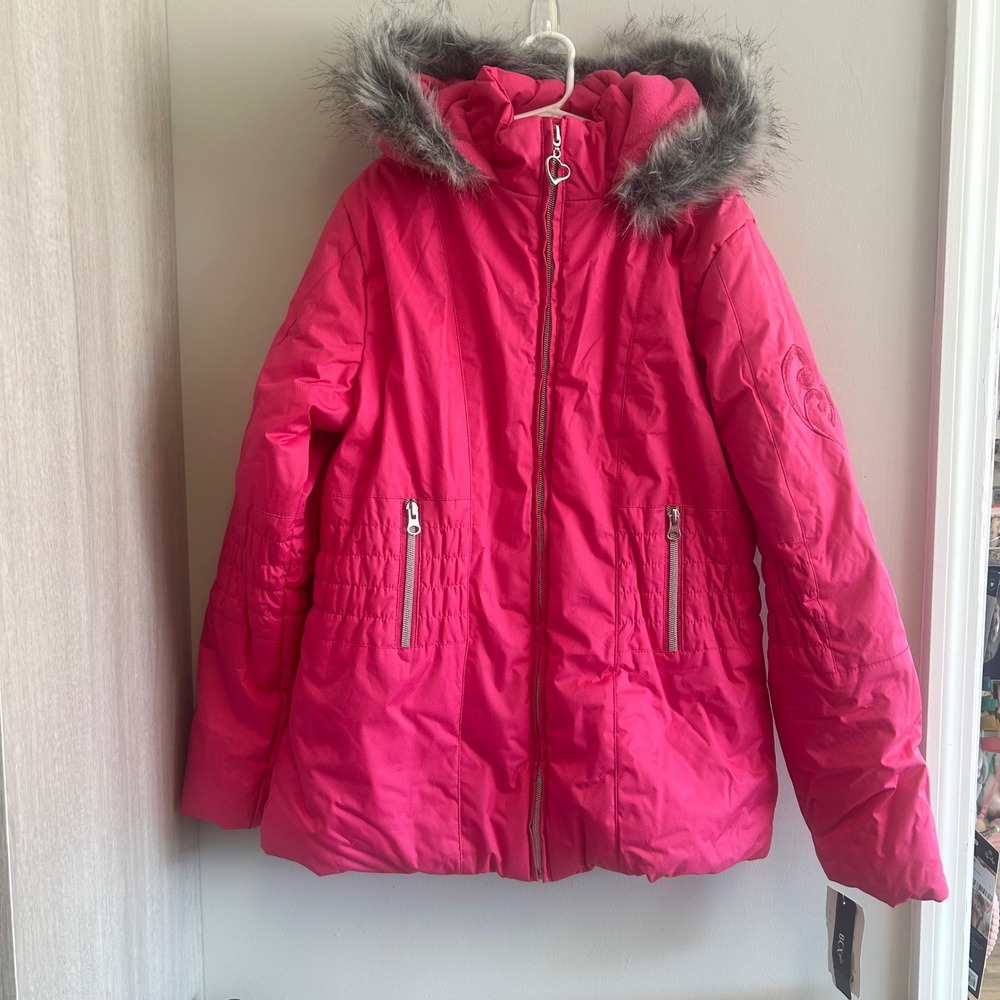 BCX Girl Hot Pink Faux Fur Hooded Puffer Winter Coat Jacket Size L(14) Girls‎